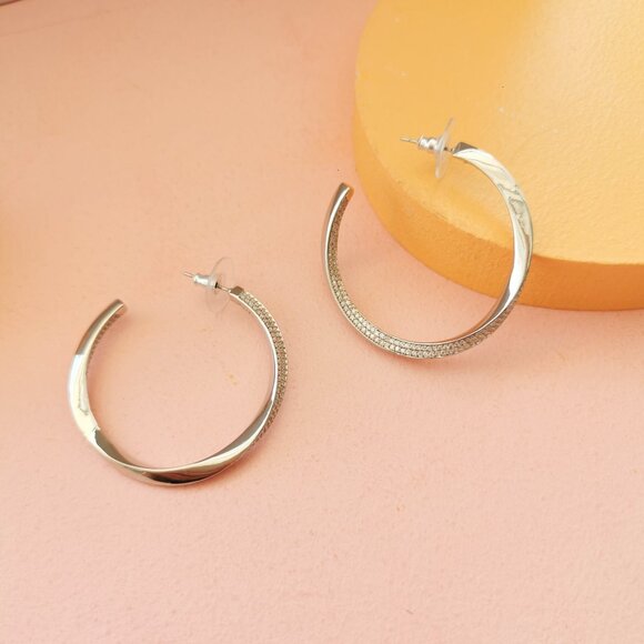 Kendra Scott - Ella White Crystal Silver Hoop Earrings - Picture 1 of 4